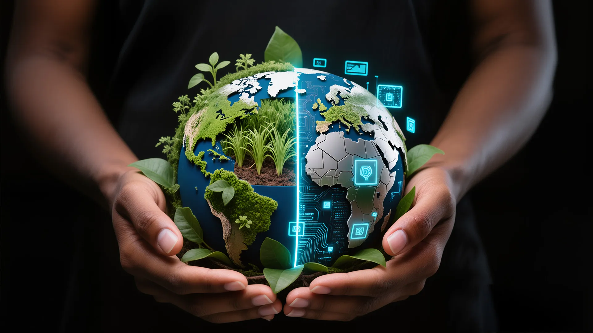 Composite image of agriculture and digital technology symbolizing Hamlin Trading services